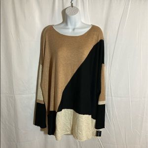 INC. Tan,  Black. Fine Knit Sweater. 3X